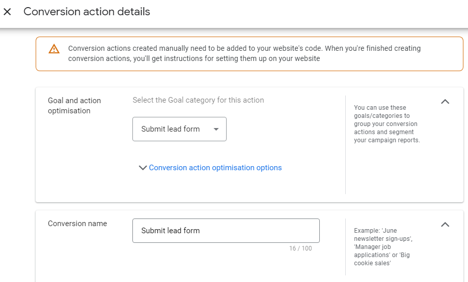 conversion goal & action optimization